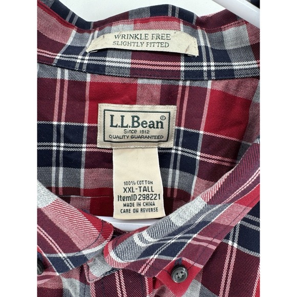 LL Bean  Shirt 2XL Tall Cotton Plaid Button Up Slightly Fitted  Wrinkle Free - Picture 3 of 8